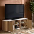 Russo Curved TV Cabinet - Fluted Base - 2 Door - 140cm - Medium - White and Natural - Marble Top and Wooden