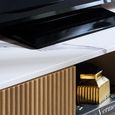 Russo Curved TV Cabinet - Fluted Base - 2 Door - 140cm - Medium - White and Natural - Marble Top and Wooden