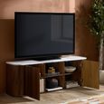 Russo Curved TV Cabinet - Fluted Base - 2 Door - 140cm - Medium - White and Walnut - Marble Top and Wooden