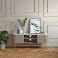 Clearance - Isabella Grey TV Unit - 150cm Curved Storage Fluted - White Marble Top - FSS17481