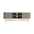 Clearance - Isabella Grey TV Unit - 150cm Curved Storage Fluted - White Marble Top - FSS17481