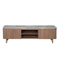 Ashford Curved TV Cabinet - 2 Door - 170cm - Large - Fluted - Pale Taupe - Marble Top and Mango Wood