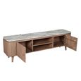 Ashford Curved TV Cabinet - 2 Door - 170cm - Large - Fluted - Pale Taupe - Marble Top and Mango Wood