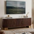 Vardia White Marble Top and Fluted Walnut Mango Wood 160cm 3 Door Medium Curved TV Unit