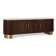 Vardia White Marble Top and Fluted Walnut Mango Wood 160cm 3 Door Medium Curved TV Unit thumbnail 2