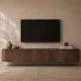 Elvano Curved Floating TV Unit - 4 Door - 220cm - Large - Wall Mounted - Malta - Mango Wood