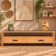 Wood and Black Glass 2 Drawer TV Unit thumbnail