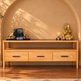 Wood and Black Glass 3 Drawer TV Unit thumbnail