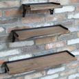 Wall Shelves - Set of 3 - Fir Wood and Metal
