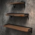 Wall Shelves - Set of 3 - Fir Wood and Metal