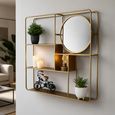 Gold Metal Wall Shelf with Round Mirror thumbnail