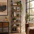 Black Metal Pipe Wall Shelf with 6 Wooden Shelves thumbnail