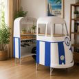 Van Bar Cabinet - 1 Drawer - Blue and White - Striped - Metal
