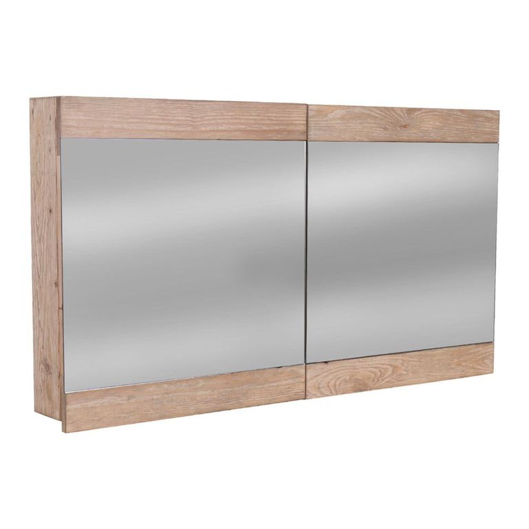 Pompei Mirrored Bathroom Wall Mounted Cabinet - 2 Door - Natural - Pine Wood