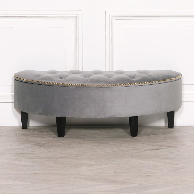 Curved Ottoman Storage Bench - Grey Velvet