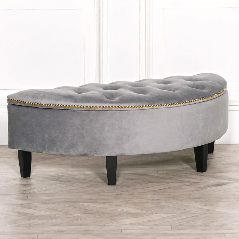 Curved Ottoman Storage Bench - Grey Velvet