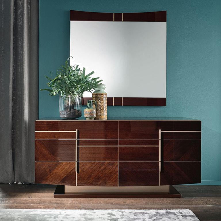 Bellagio Wall Mirror - High Gloss Walnut - Wooden