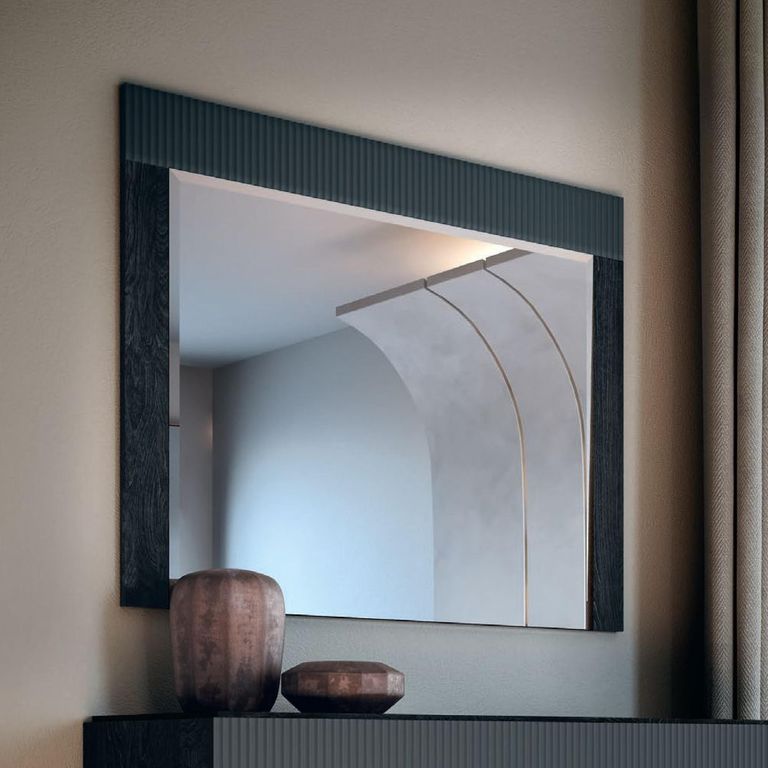 Onyx Italian Fluted Wall Mirror - Charcoal Black and MedBlue