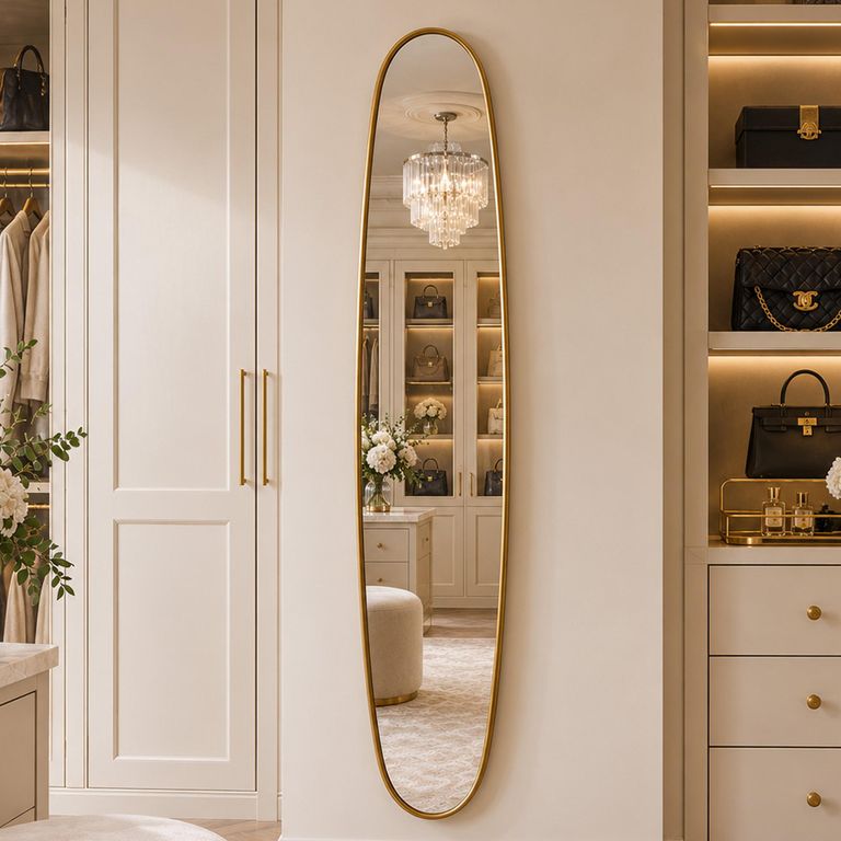 Blair Champagne Oval Wall Mirror - 36cm x 137.5cm