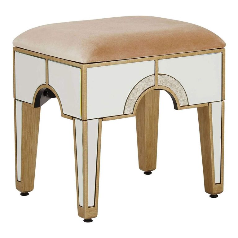 Knightsbridge Stool - Mirrored with Gold Trim