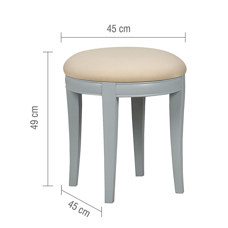 Chantilly Dressing Stool - Round - Grey Painted - Padded