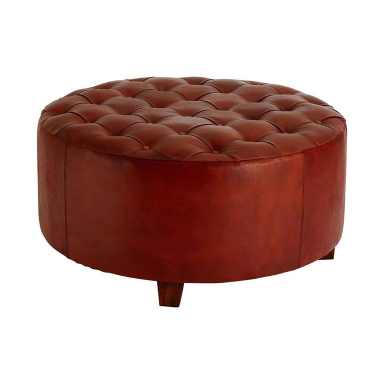 Inca Stool - Brown Leather - Buttoned