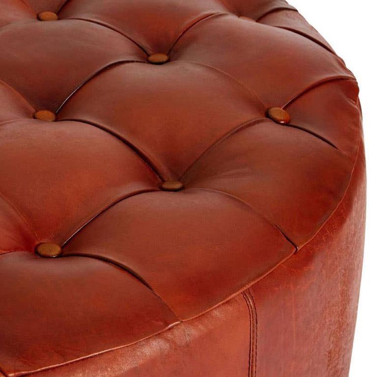 Inca Stool - Brown Leather - Buttoned