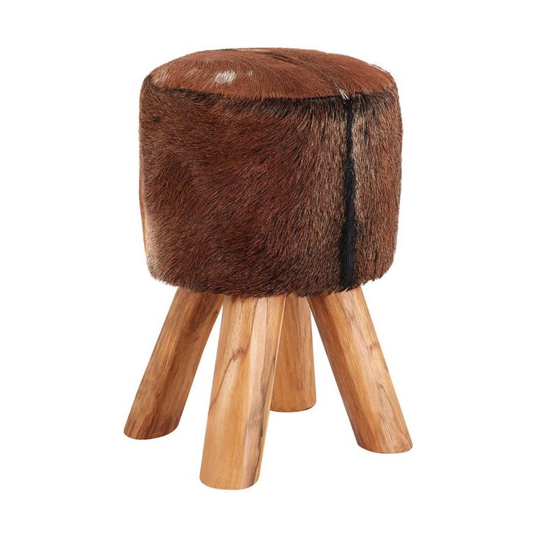 Inca Stool - Round - Brown Goat Hide