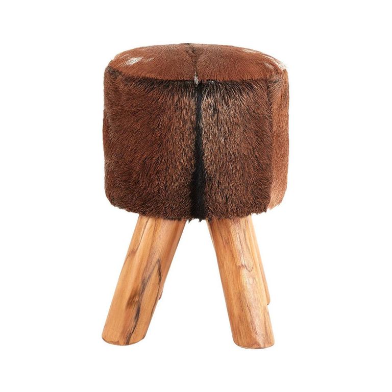 Inca Stool - Round - Brown Goat Hide