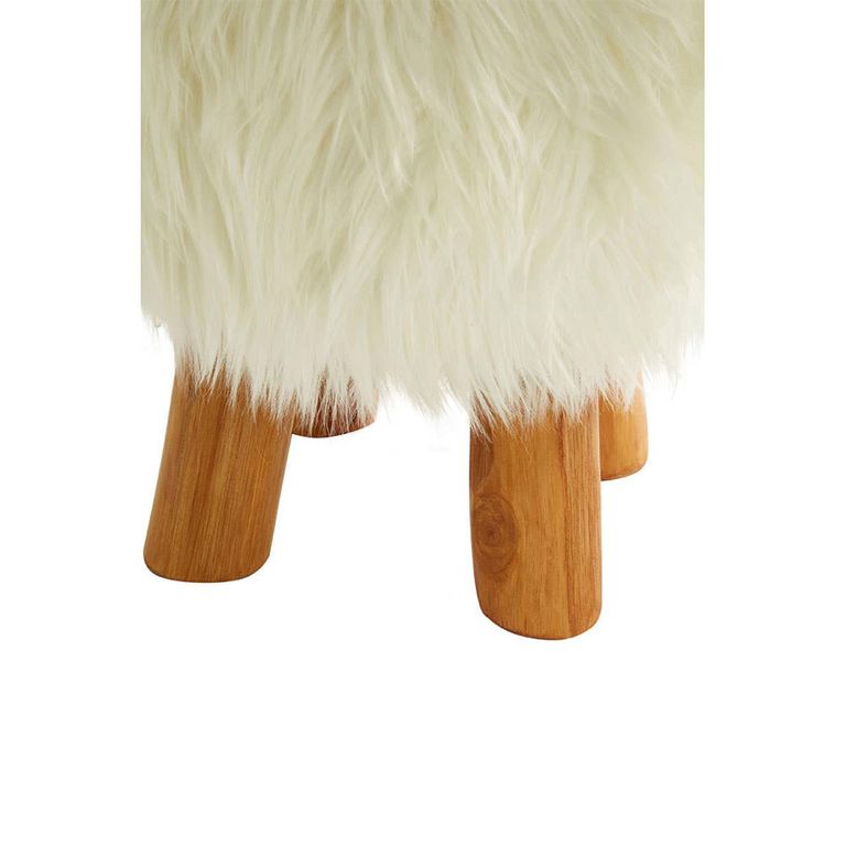 Inca Stool - Round - White Faux Fur