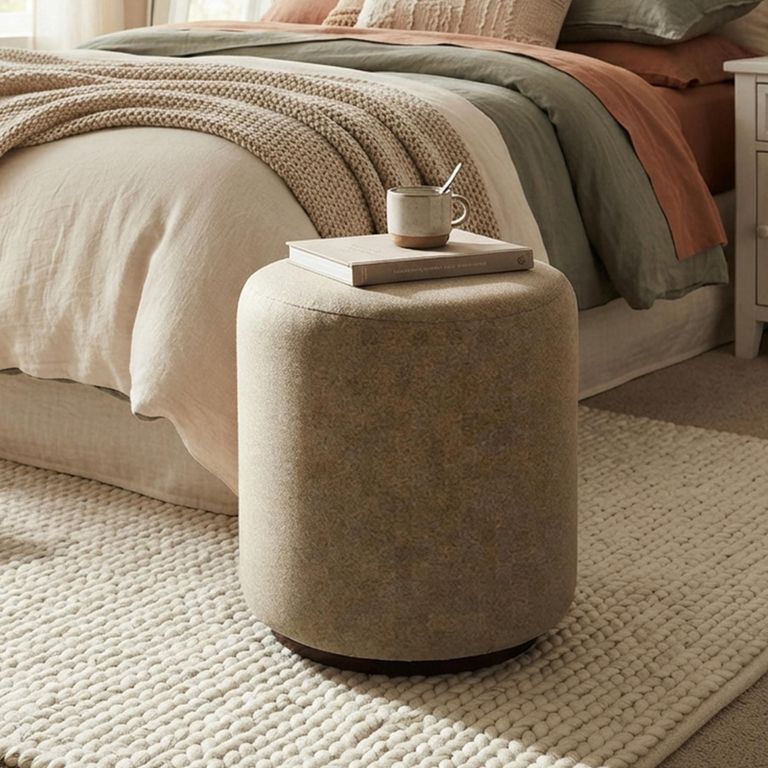Ben Stool - Round - Biscuit - Boucle Fabric