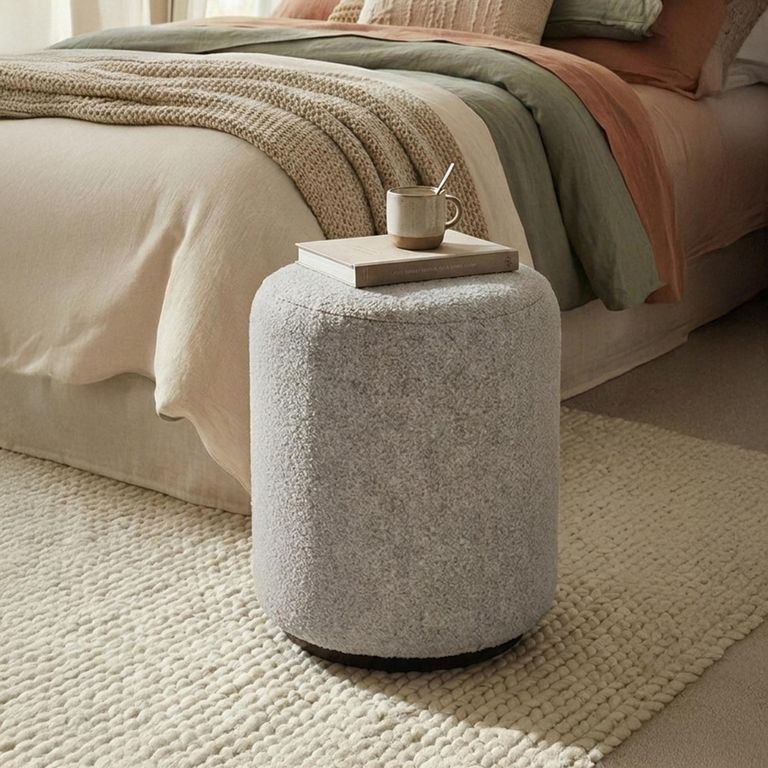 Ben Stool - Round - Cologne Dove - Boucle Fabric