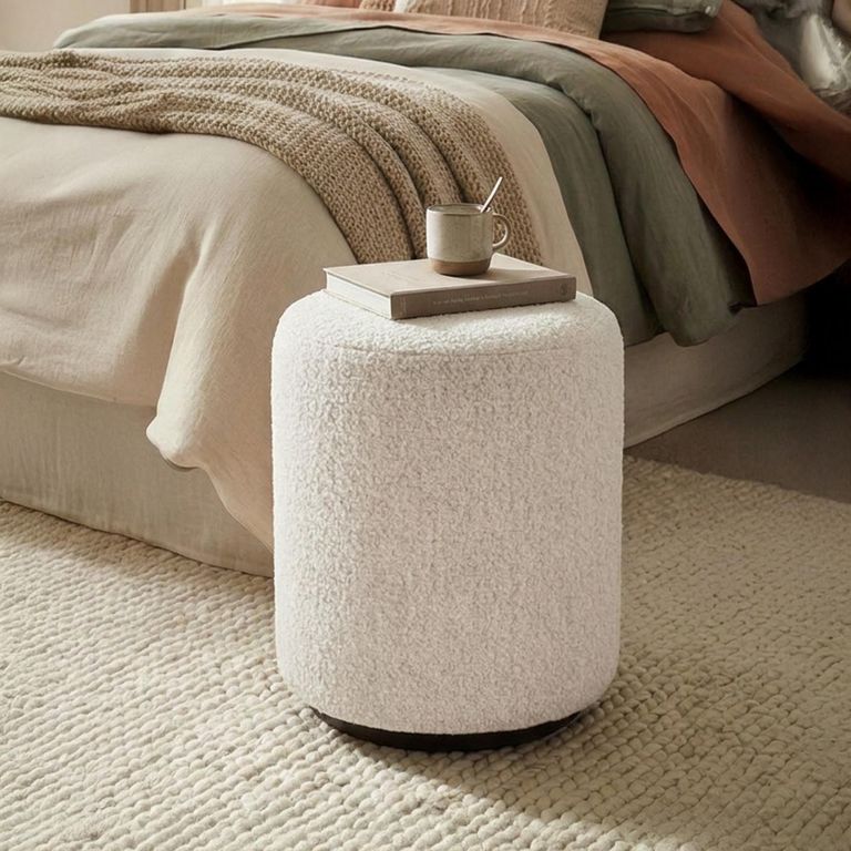 Ben Stool - Round - Cologne Ivory - Boucle Fabric