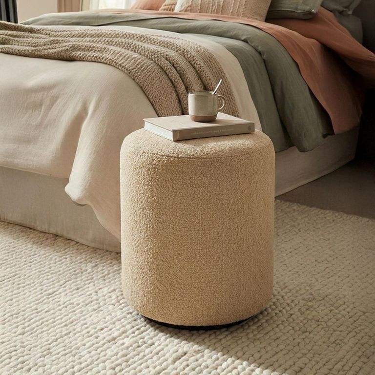 Ben Stool - Round - Cologne Latte - Boucle Fabric