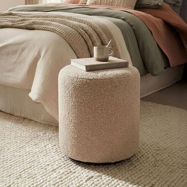 Ben Stool - Round - Cologne Mink - Boucle Fabric