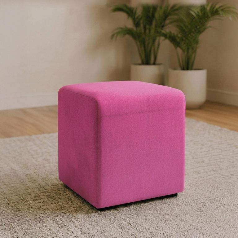Ben Stool - Square - Fuchsia Pink - Boucle Fabric