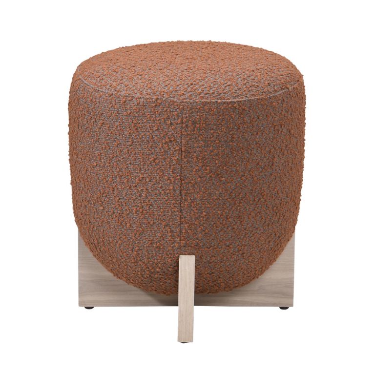Whisper Stool - Round - Burnt Orange and White Washed Oak - Fabric and Wood
