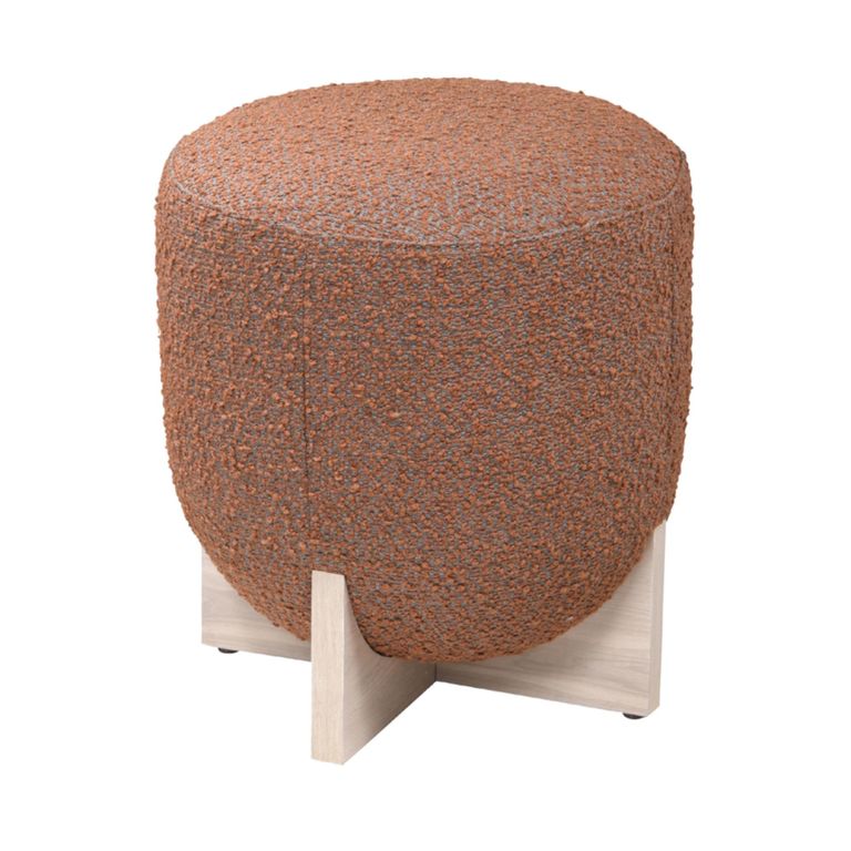 Whisper Stool - Round - Burnt Orange and White Washed Oak - Fabric and Wood