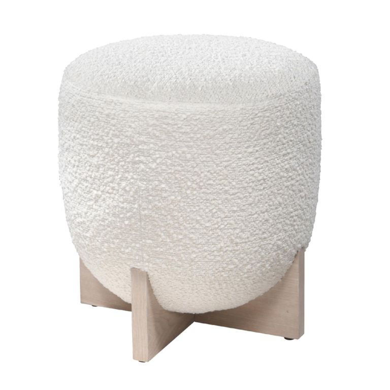 Whisper Stool - Round - Cologne Ivory and White Washed Oak - Fabric and Wood