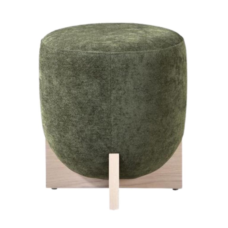 Whisper Stool - Round - Olive Green and White Washed Oak - Fabric and Wood