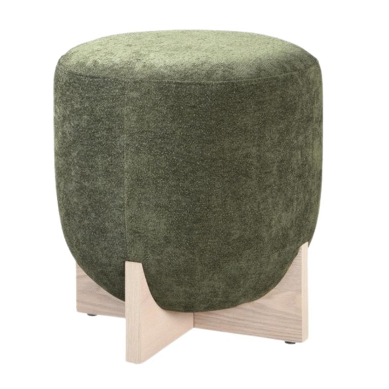 Whisper Stool - Round - Olive Green and White Washed Oak - Fabric and Wood