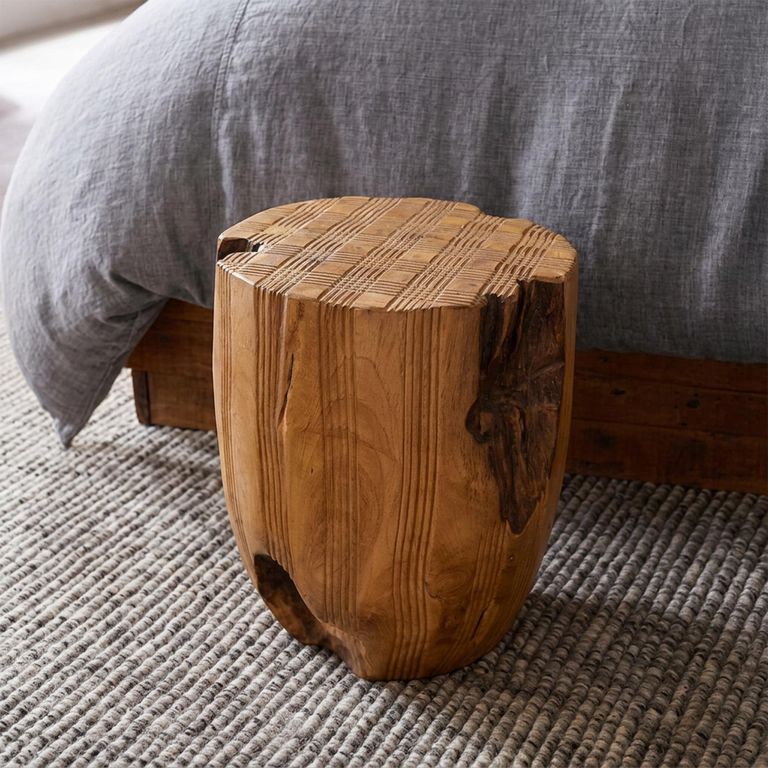 Carved Stool - Round - Live Edge - Brown - Wooden