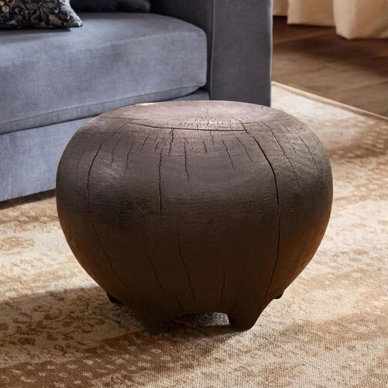 Footstool - Round - Rustic Dark Brown - Wooden