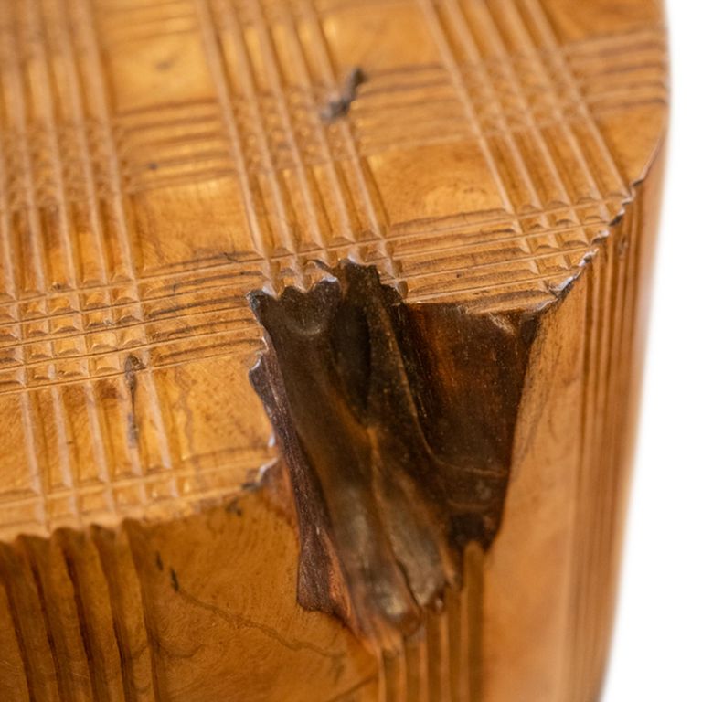 Carved Stool - Round - Live Edge - Brown - Wooden