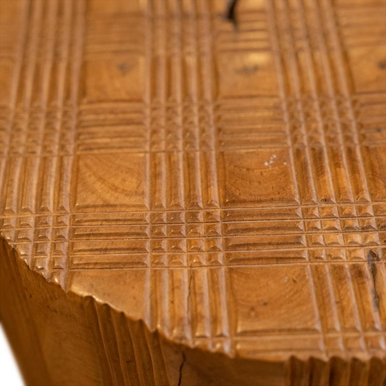 Carved Stool - Round - Live Edge - Brown - Wooden
