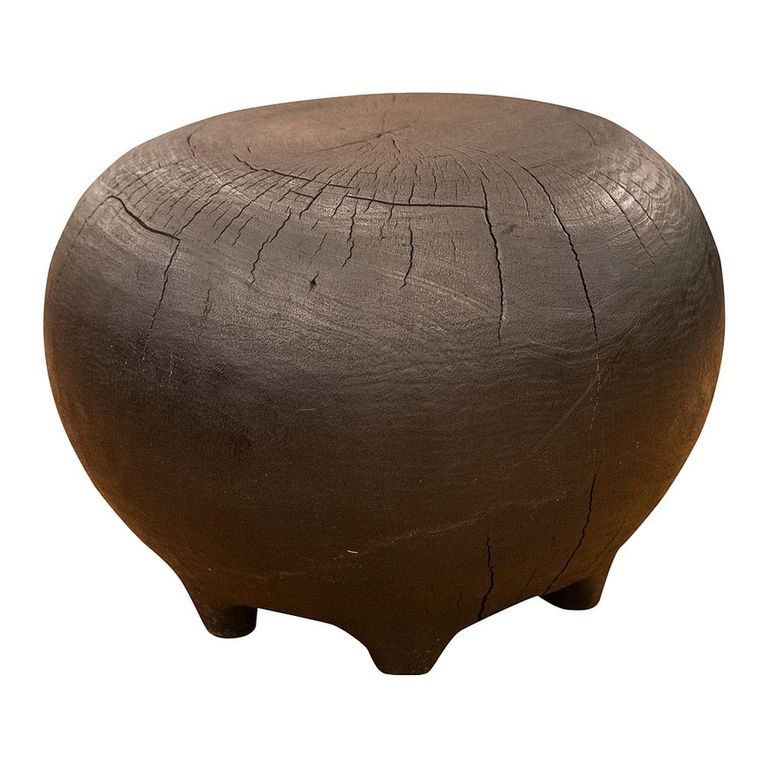 Footstool - Round - Rustic Dark Brown - Wooden
