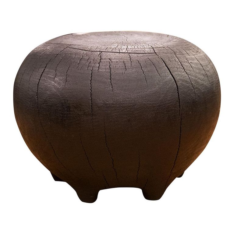 Footstool - Round - Rustic Dark Brown - Wooden