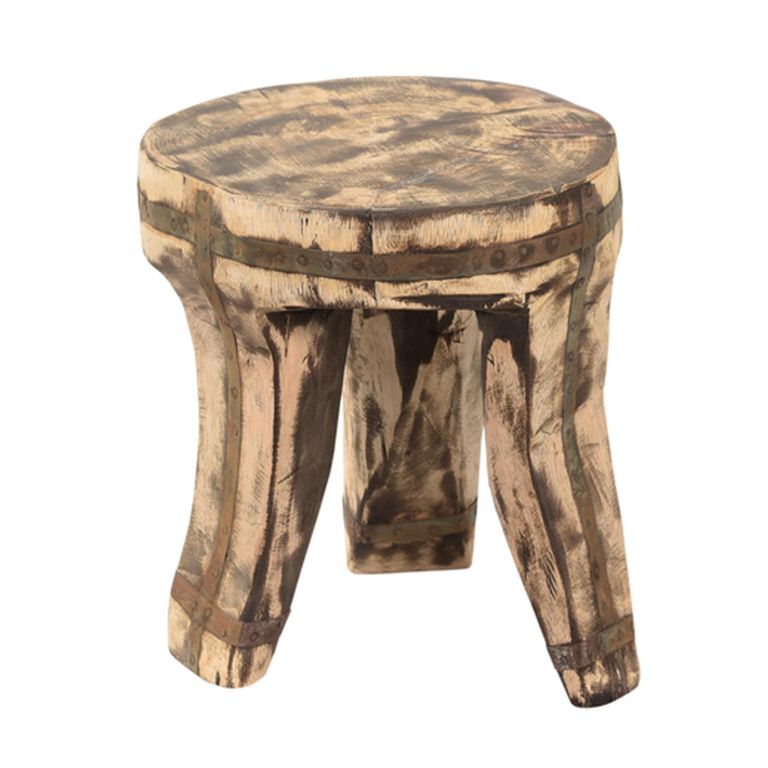 Stool - Round - Curved Legs - Natural Weathered - Wood and Metal