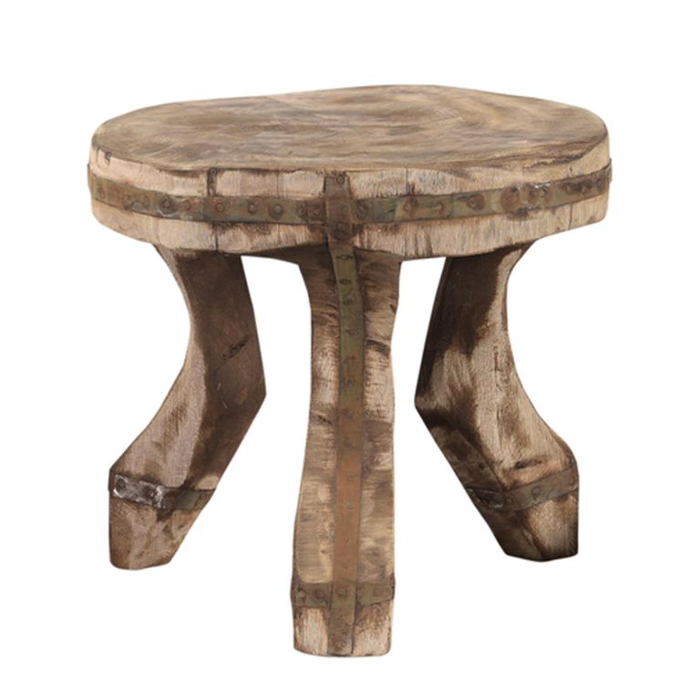Stool - Round - Curved Legs - Natural Weathered - Wood and Metal