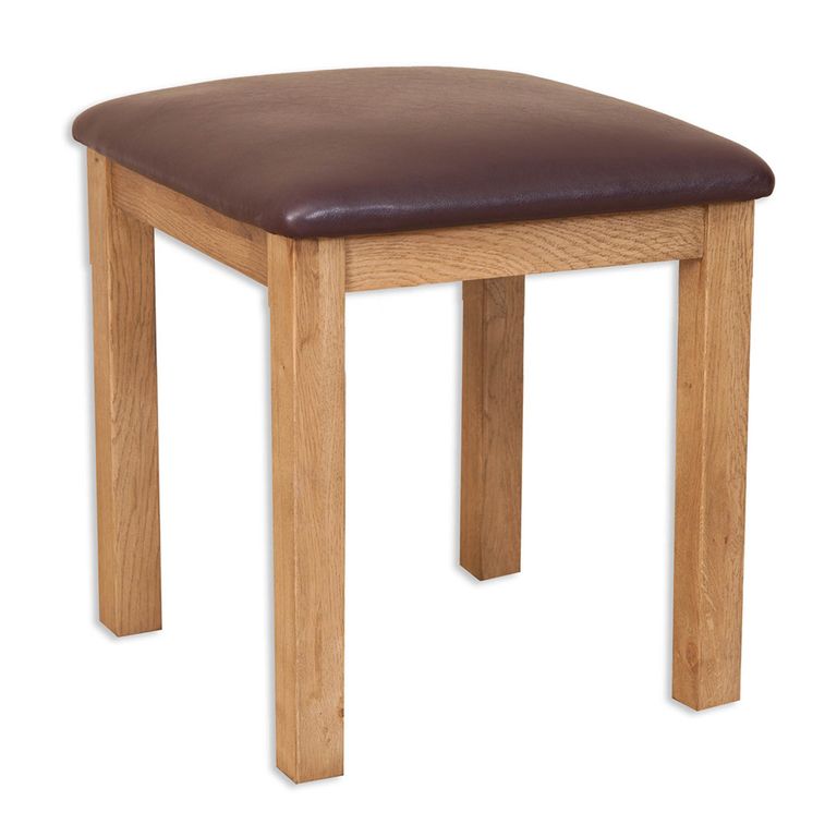 Melbourne Country Dressing Stool - Square - Rustic and Brown - Oak and Faux Leather